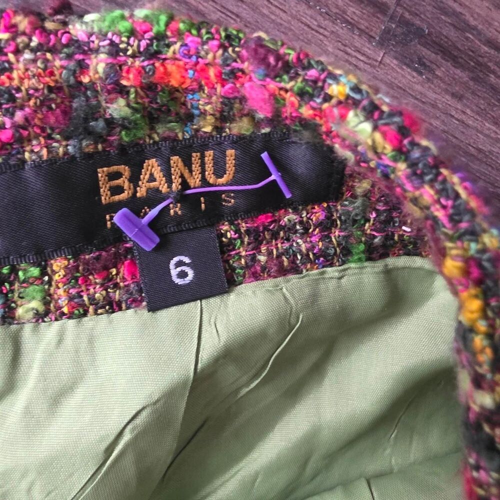 Vintage Banu Paris Tweed Pencil Skirt 6 Multi-Color Confetti Knit High Waist - Picture 3 of 3